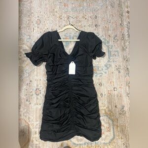 Black Ruched V-Neck Short Dress